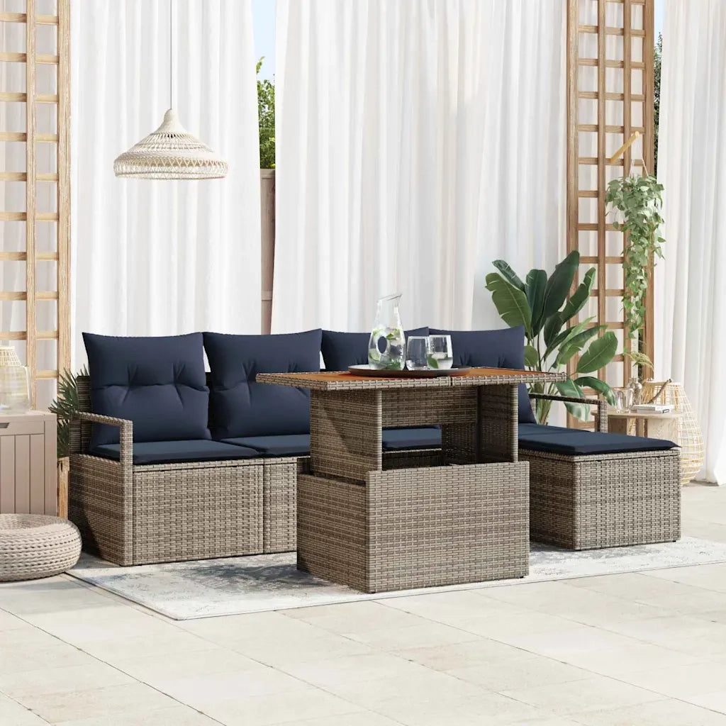 Set da Pranzo per Giardino con cuscino 6 pcs Grigio e Blu Navy 3349702