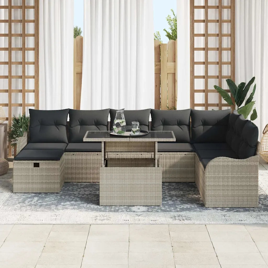 Set Divano da Giardino 9 pcs Grigio chiaro Poly Rattan 3359739