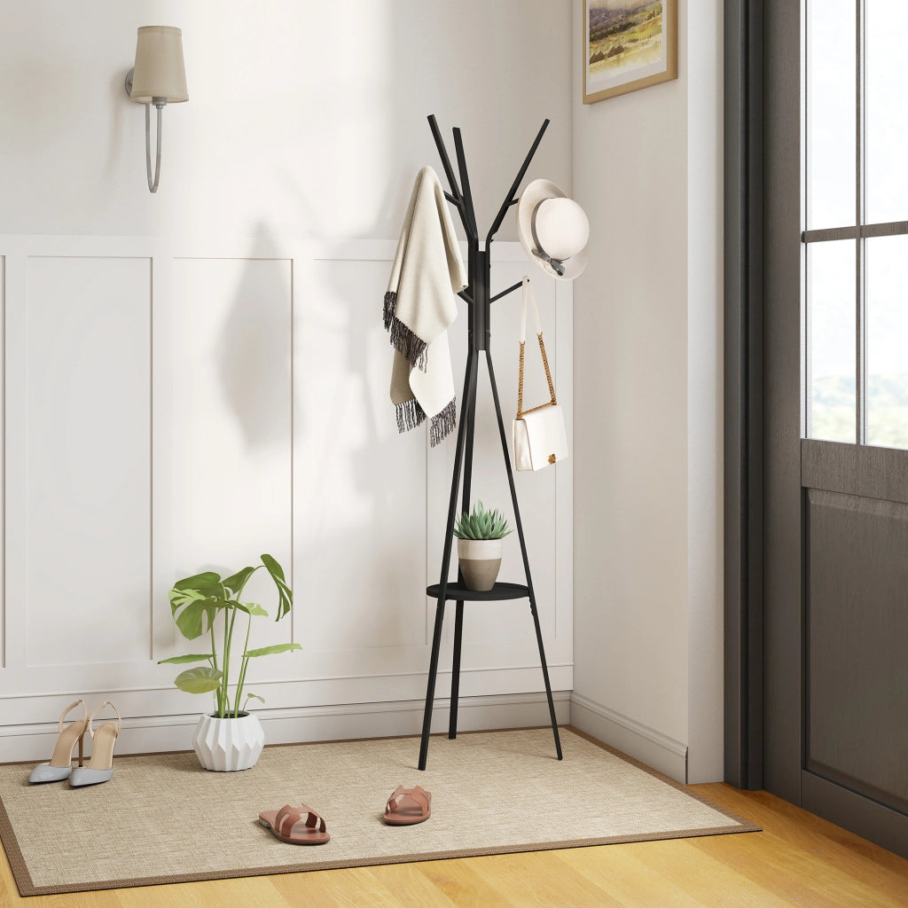 Appendiabiti da Terra Verticale Moderno per Ingresso. 45x45x180cm. Nero