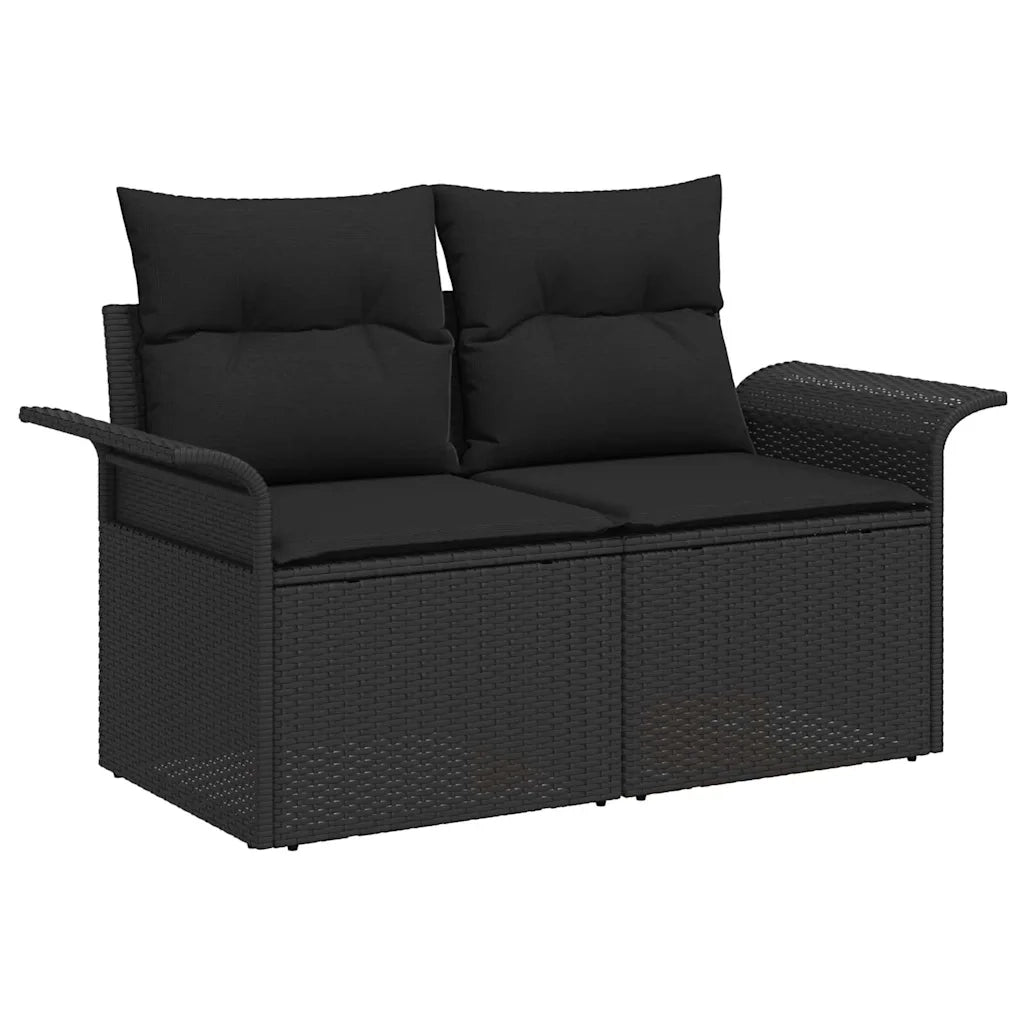 Set Divano da Giardino con archiviazione 9 pcs Nero polyrattan