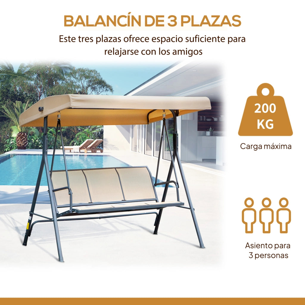 Altalena da Giardino 3 Posti con Tettoia ¨C Minimal ¨C Grigio Acciaio 175x118x159 cm
