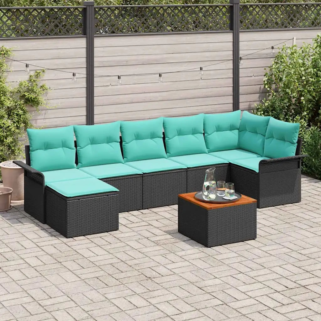 Set Divano da Giardino 8 pcs Nero e Turchese polyrattan 3356030