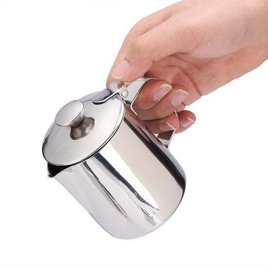 Caffè da 350 ml in acciaio inossidabile - Vaschetta di schiuma con coperchio - Maniglia ergonomico - Bocchetta senza gocce - Sicuro e duraturo - Vaschetta per caffè