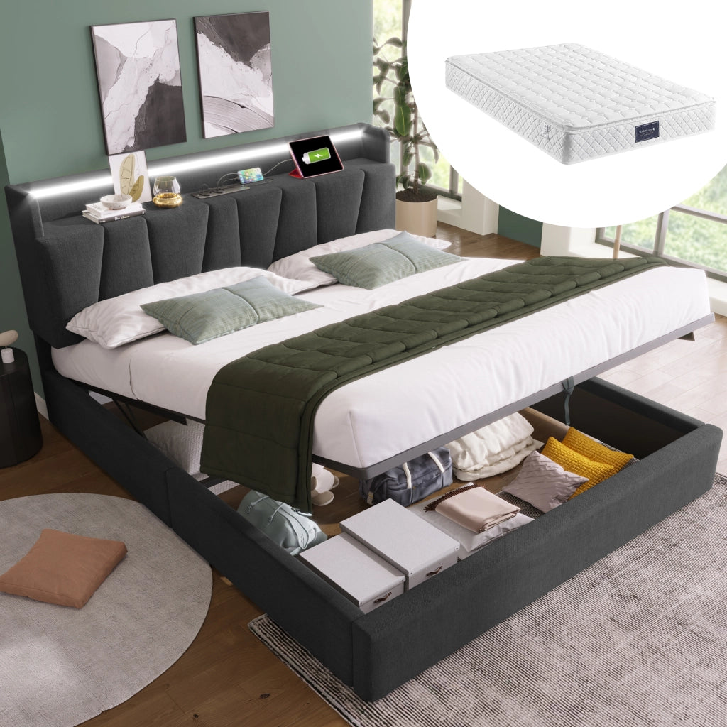 letto imbottito lino grigio 140x200 cm