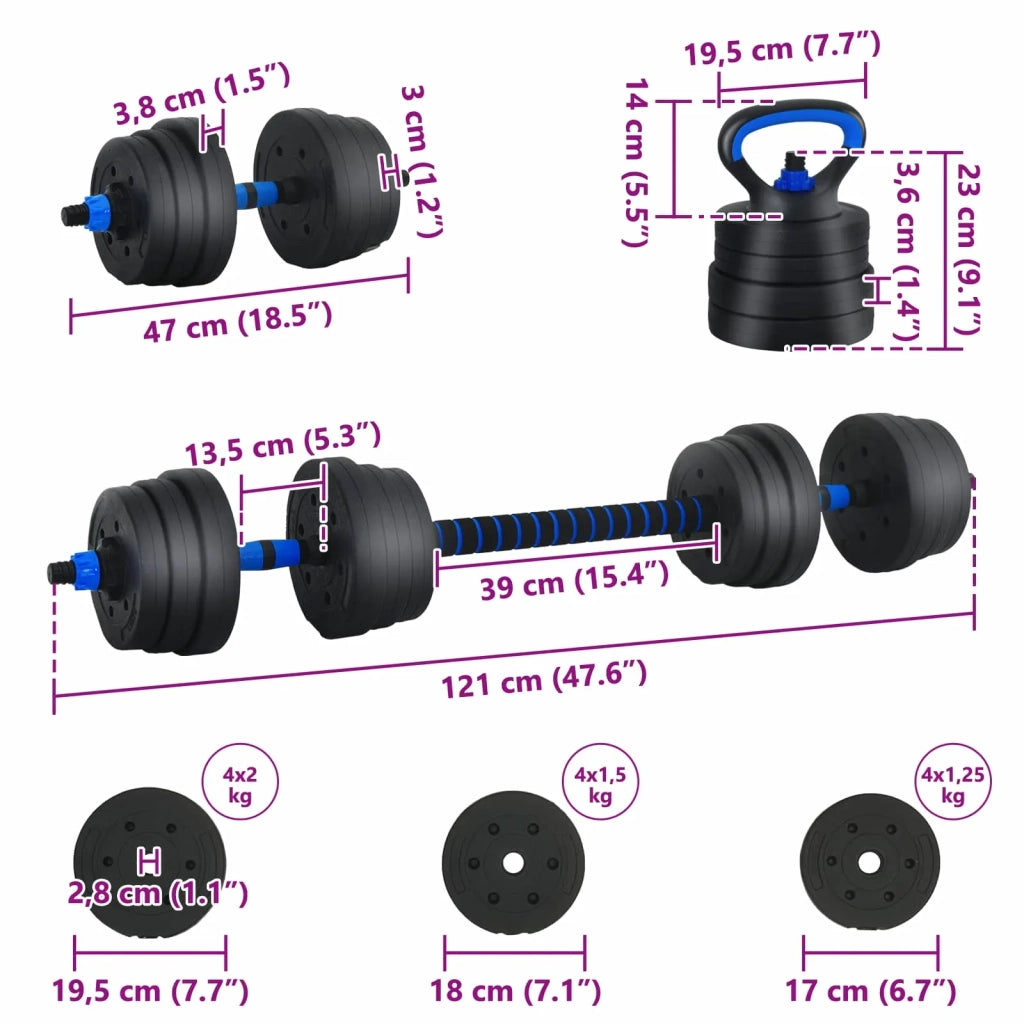 Set di manubri, bilanciere e kettlebell 4-in-1 20 kg Nero e Blu CFW3713329