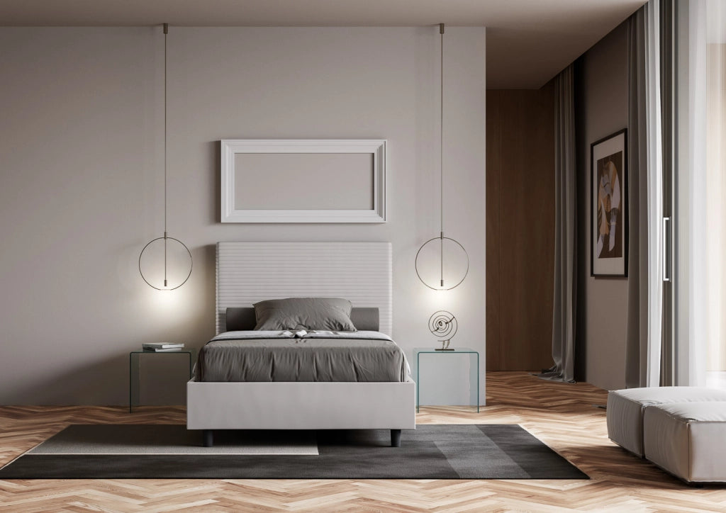 BS COM Letto una piazza e mezza contenitore imbottito 120x210 similpelle bianco