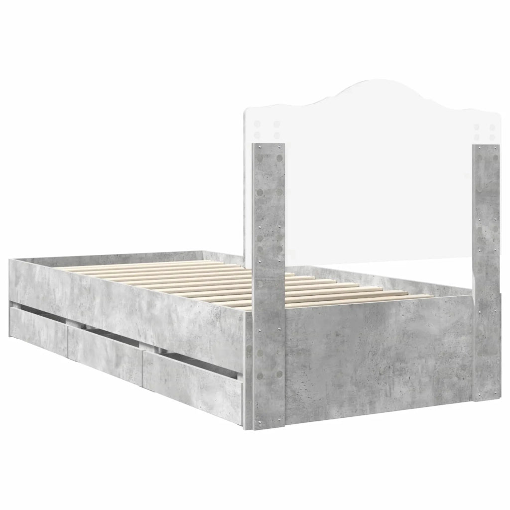Letto singolo | Letto per adulti | Struttura del letto con cassetto Grigio Cemento 75 x 190 cm