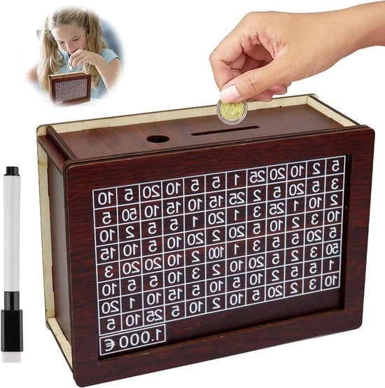Cassa Monetaria in Legno Retro con Contatore - Aiuta i Bambini a Risparmiare - 1000€