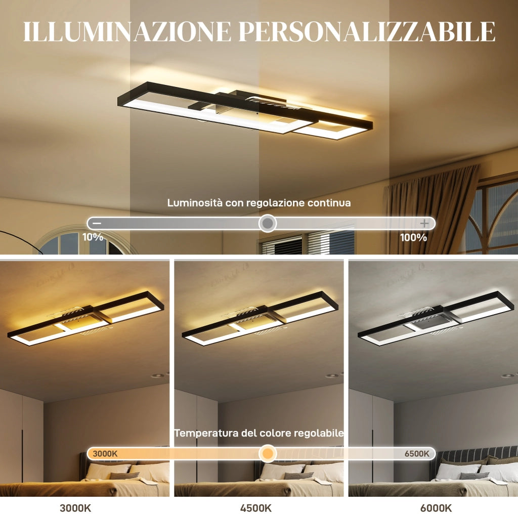 Lampada LED Soffitto Dimmerabile con Telecomando ¨C Minimal ¨C Nero 70x30 cm
