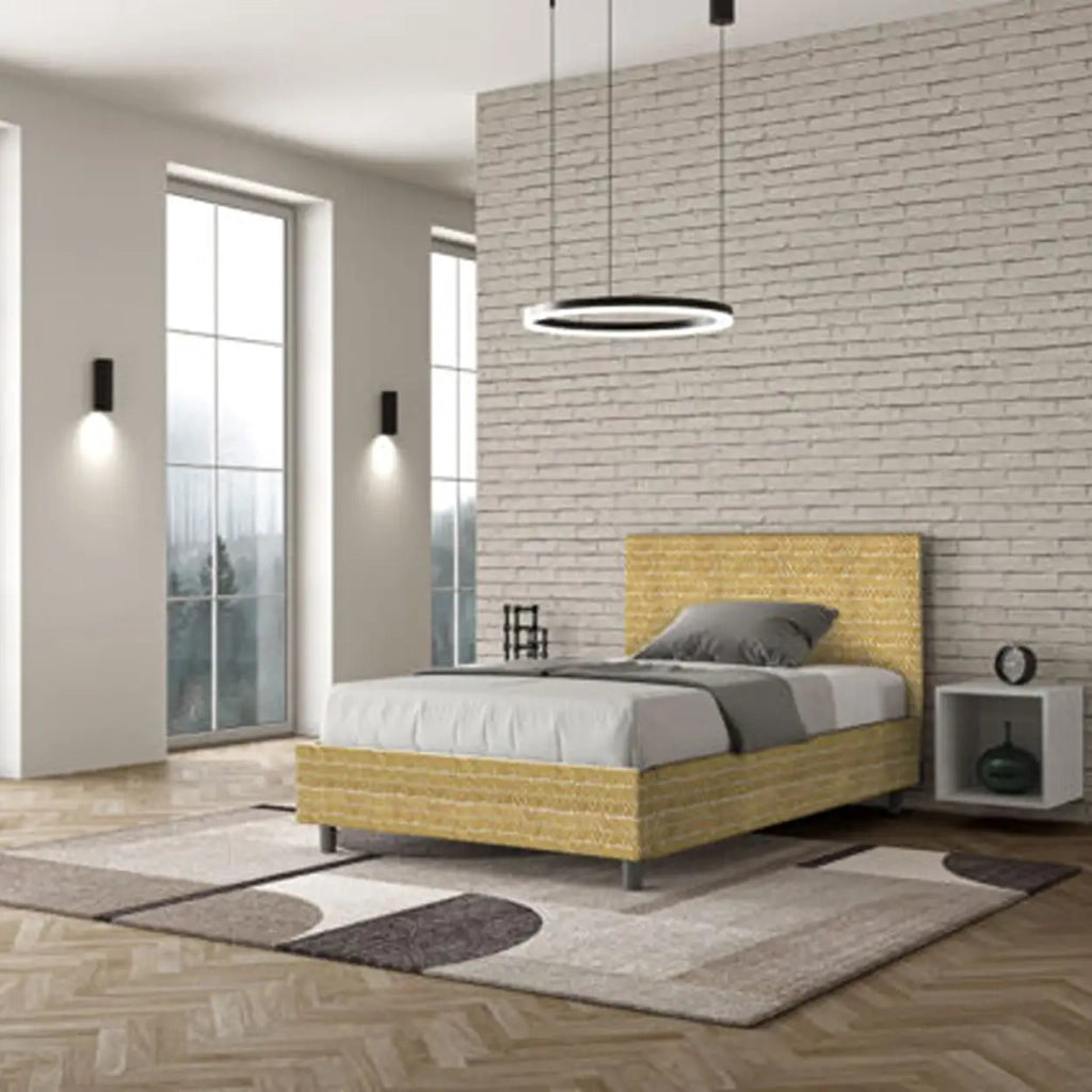 Letto una piazza e mezza con rete imbottito 120x210 tessuto Aragona 3 giallo Adele