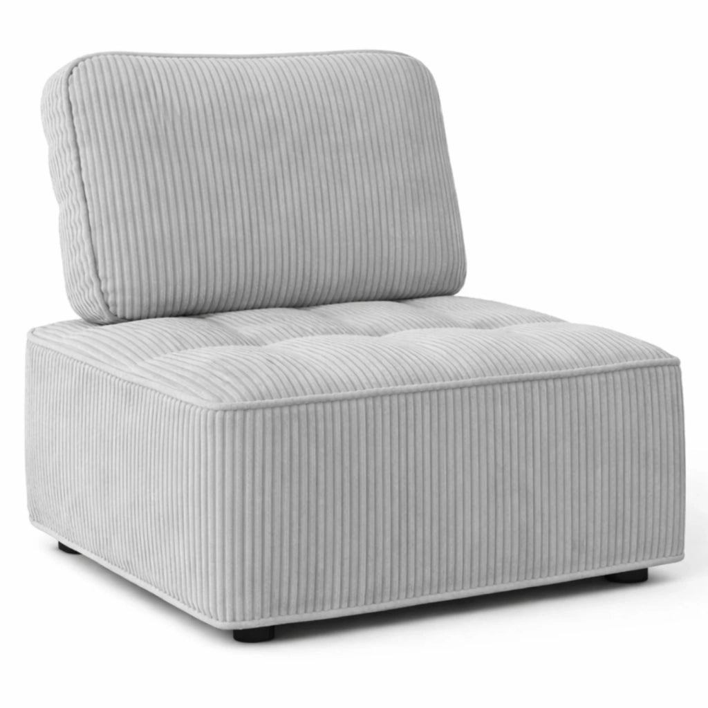 IDMarket - Modulo divano e poltrona ALFIE in velluto a coste grigio chiaro