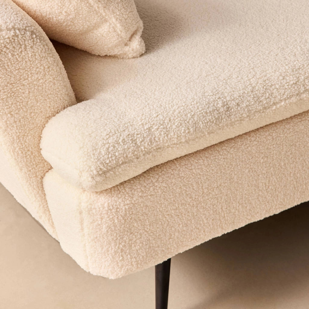 Divano letto in bouclé, 2–3 posti, crema