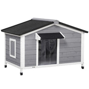 Cuccia per Cani in Legno Massello ¨C Xylo ¨C Tetto Impermeabile 109x79x72 cm Grigio Bianco