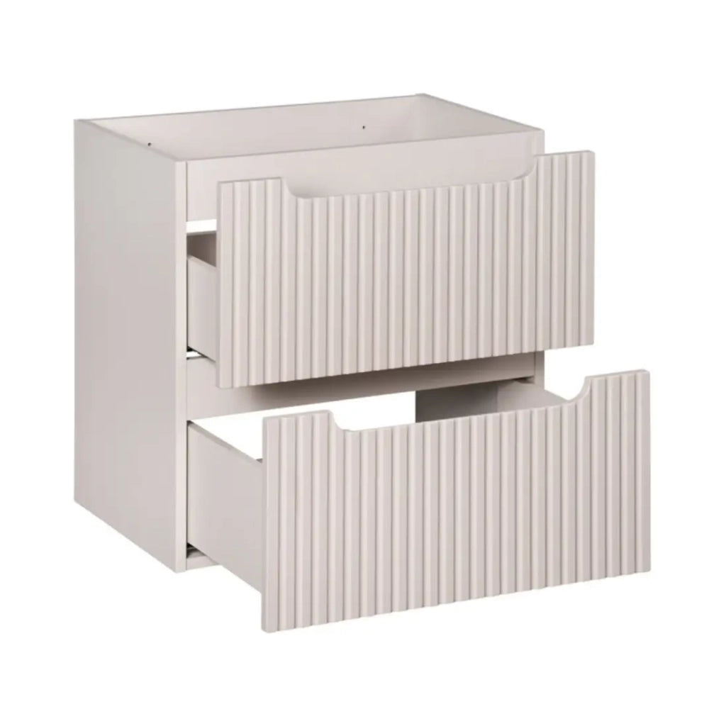 Set da bagno VANO cachemire e bianco 60cm: mobile sottolavabo con cassetti scanalati verticalmente + piano per lavabo