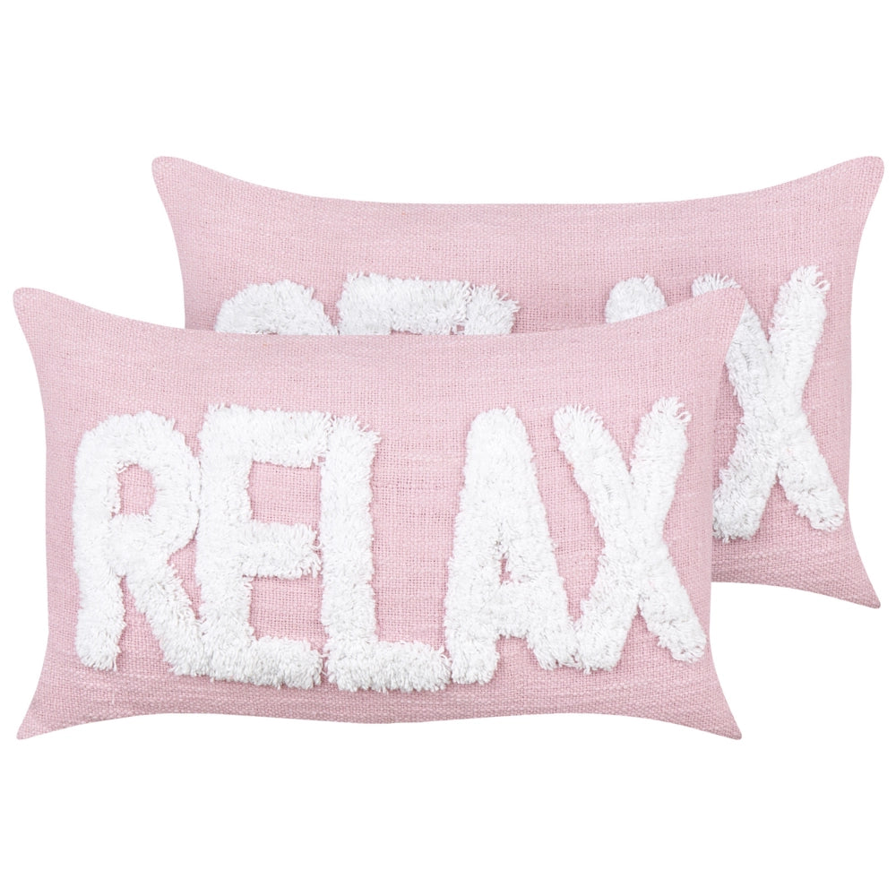 2 cuscini decorativi in cotone rosa pastello 30 x 50 cm con testo bianco
