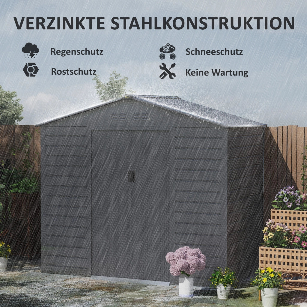 Casetta da giardino in acciaio zincato, 2,43 m2 (213 x 131 x 192 cm), con tetto a falde, porta scorrevole con serratura, resistente alle intemperie,