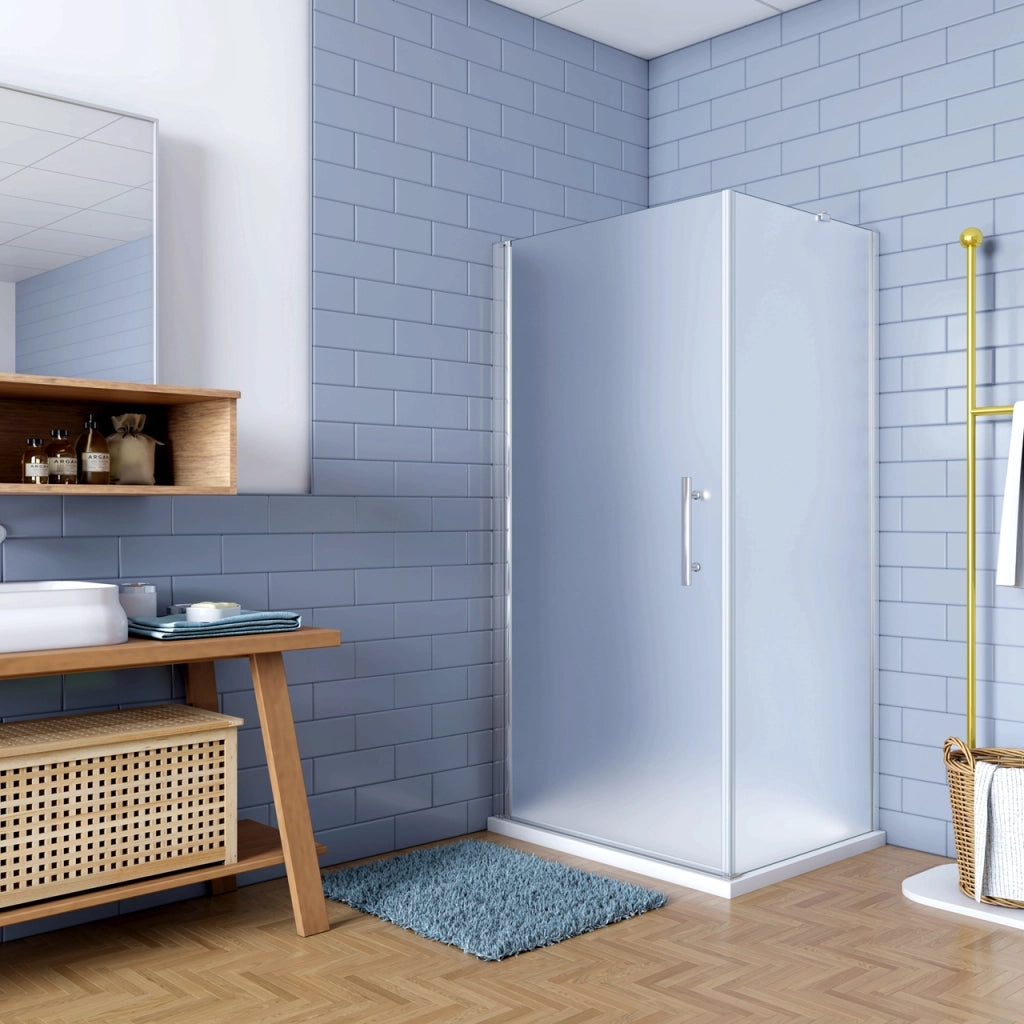 195cm Box Doccia Angolare Porta Battente con Parete Fissa 70x80cm in Vetro Satinato 6mm Anticalcare Irreversibile