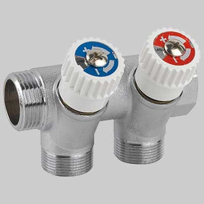 COLLETTORE INCLINATO CON RUBINETTI DI ARRESTO  3/4x1/2 (16) 3 Vie MF     MADE IN ITALY