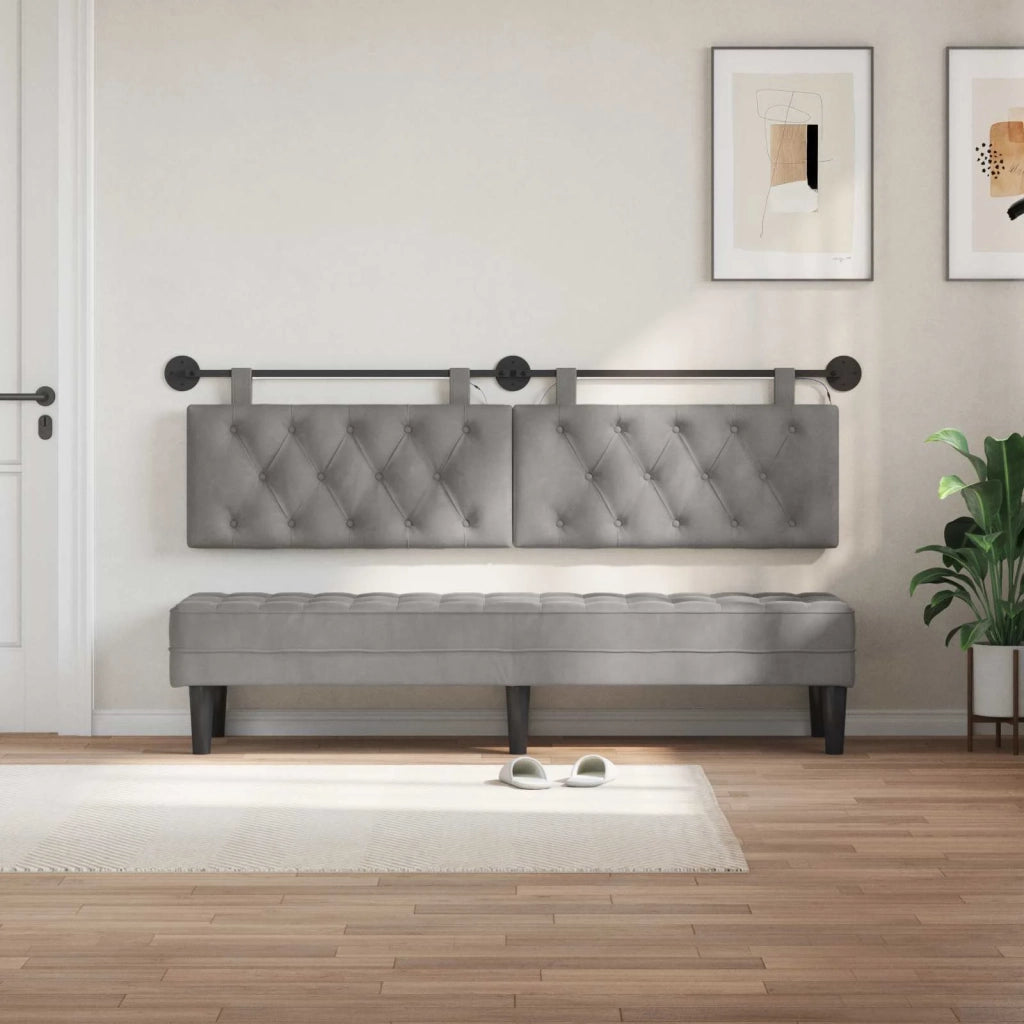 Testiera | Testata sospesa Con luce LED Grigio Chiaro Velluto
