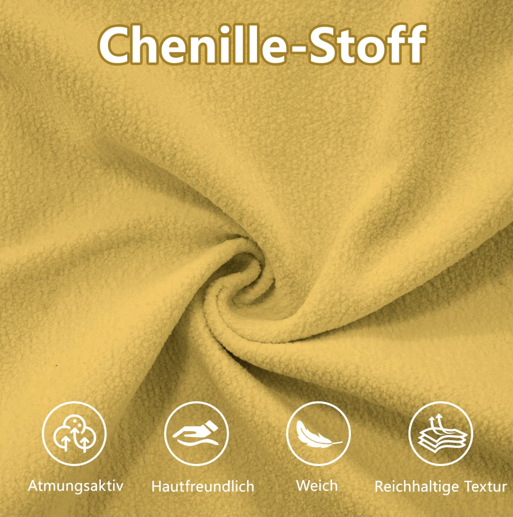 Divano modulare in chenille gialla con seduta profonda e cuscini; stile cloud