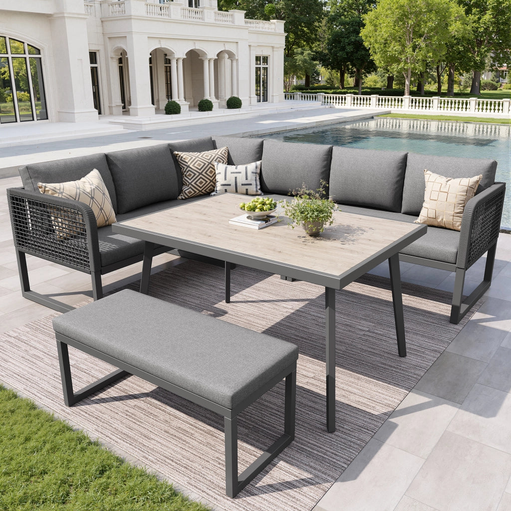Set Divano da Giardino Polyrattan per 6-8 Posti con Cuscini ¨C MINIMAL ¨C Grigio