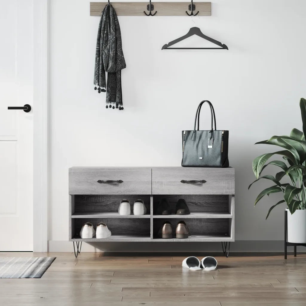 Panca Porta Scarpe | Scarpiera | Mobile per scarpe Grigio Sonoma 102x35x55 cm Legno Multistrato