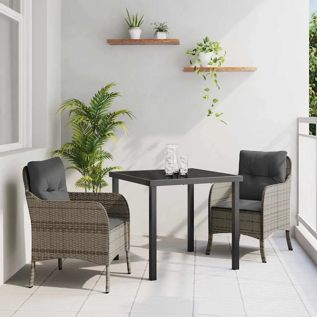 Set da Pranzo per Giardino con cuscino 3 pcs Grigio polyrattan