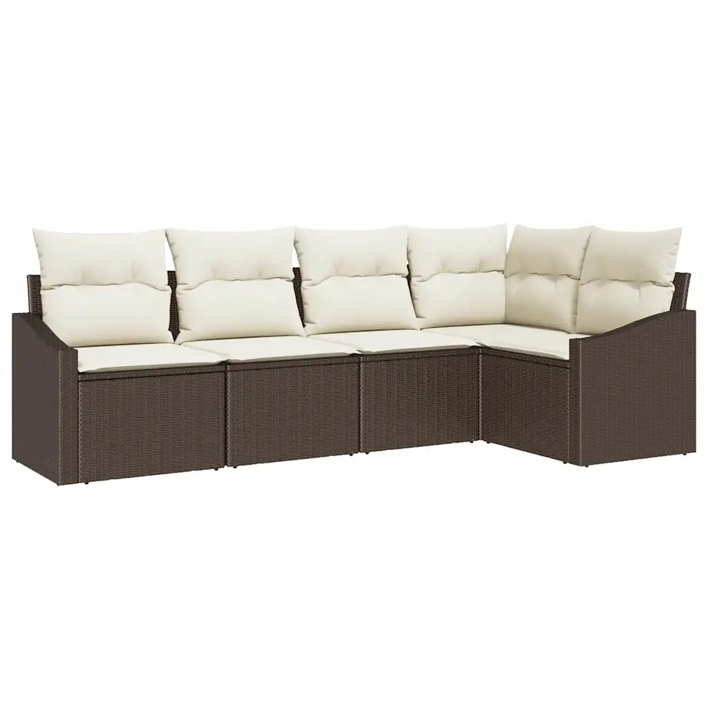 Set Divano da Giardino 5 pcs Marrone e bianco polyrattan