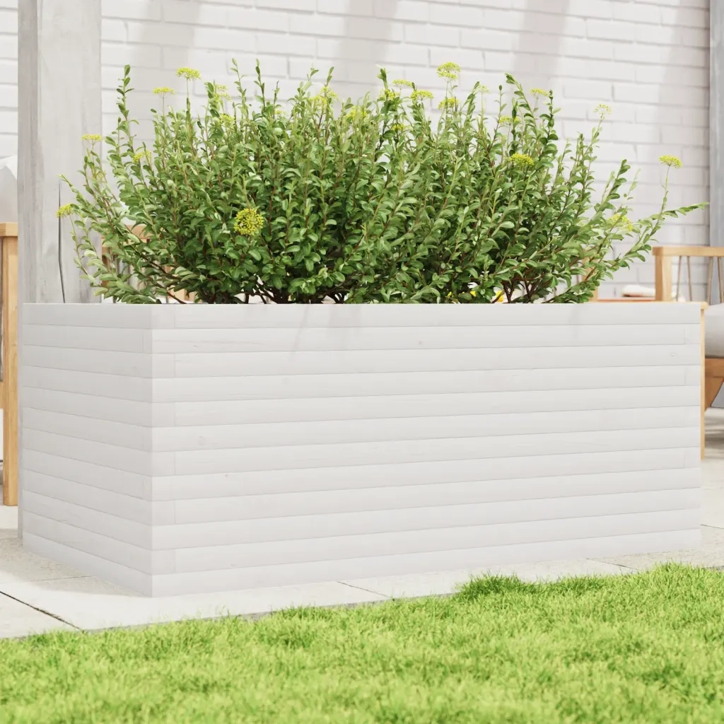 Fioriera | Cassetta per fiori | Vaso da Giardino Bianca 110x60x46 cm Legno Massello di Pino