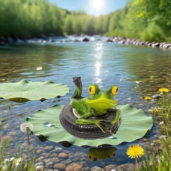Decorazione per Acquario Miniaturale - Statua di Rana per Giardino - Scultura per Esterno - Decorazione per Fontanino - Mini Fontanino Decorativo - Leggero - Dimensioni 13 x 14 x 9,5 cm