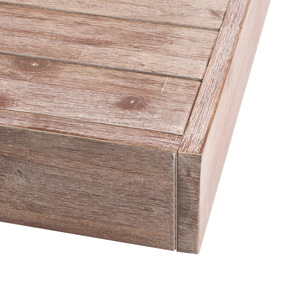Set divano angolare da esterno in legno di acacia chiaro certificato, con cuscini bianchi set da salotto a 5 posti con disposizione a sinistra e tavolino