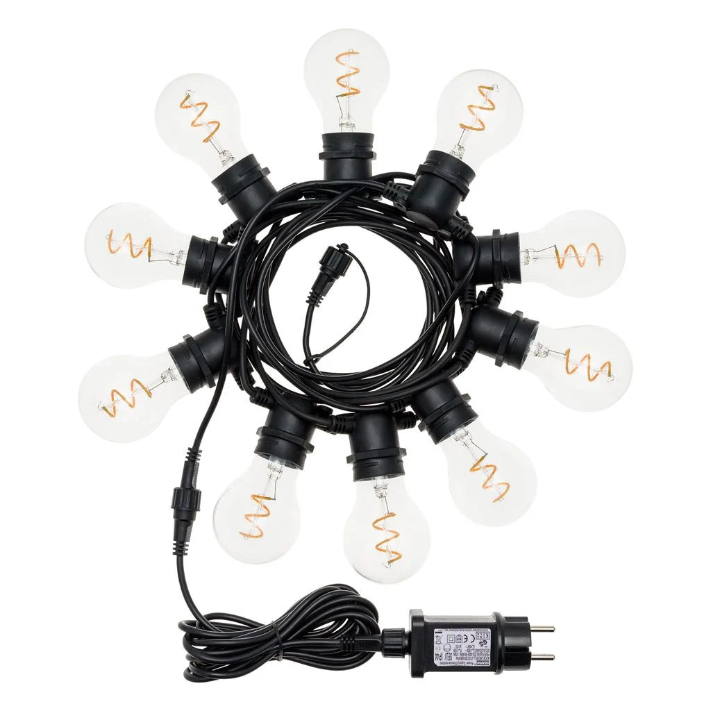 Catena 5 m, 10 lampadine goccia Ø 60 mm, led bianco caldo a spirale, prolungabile
