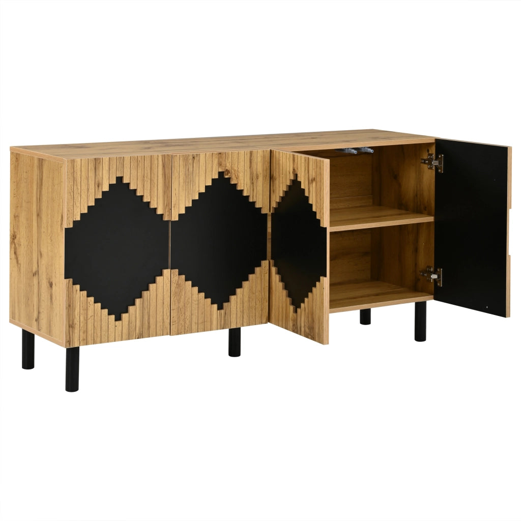 Credenza con 4 vani chiusi e apertura push; per soggiorno o sala da pranzo; naturale e nero; 140 × 40 × 70 cm