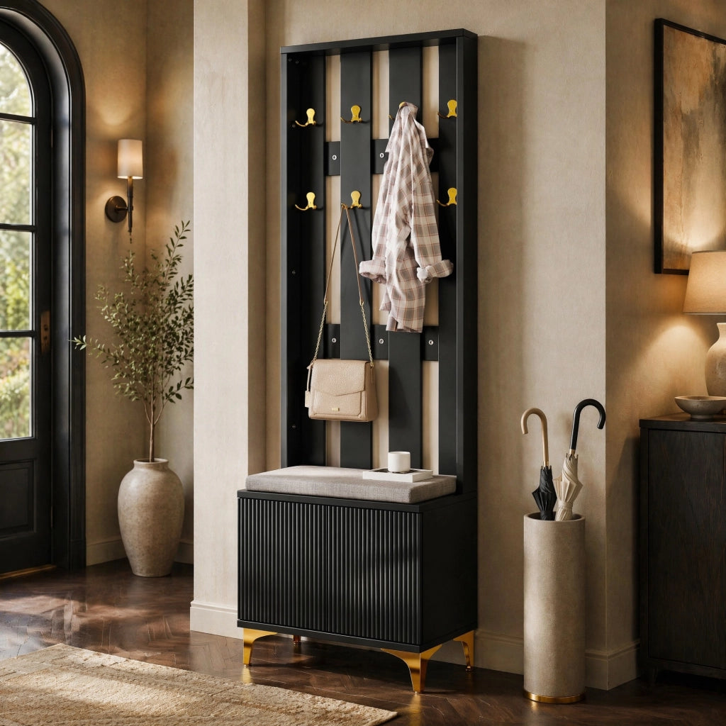ARMADIO Ingresso con ganci e cuscini 60,5x180,5x35,2 cm Nero/Oro