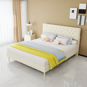 DESMIU Letto 160 × 200 cm 2 posti con vano sotto il letto, senza materasso, in tessuto, beige