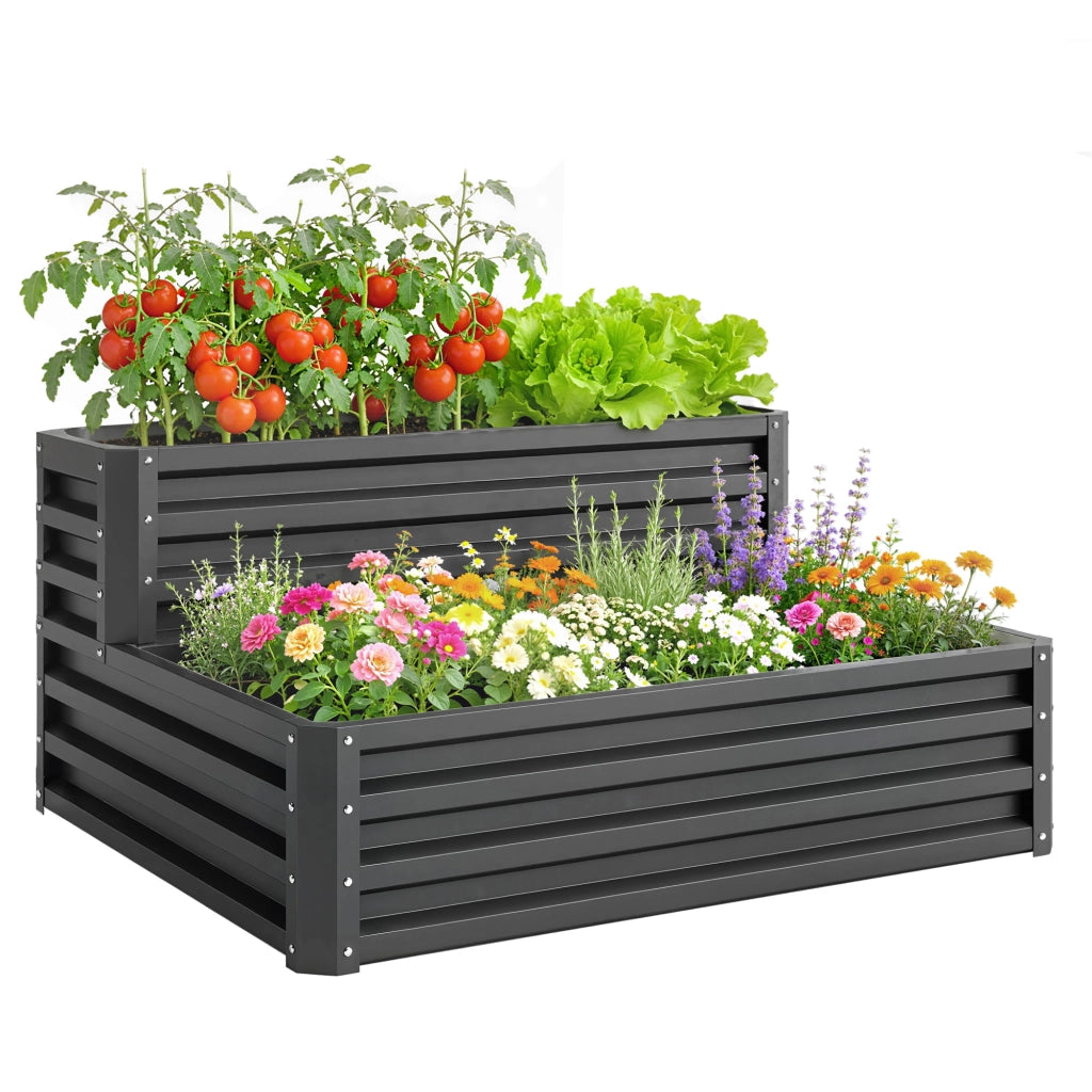 Fioriera rialzata da giardino 2 piani per erbe verdure fiori ¨C Xylo ¨C Grigio scuro 120x101x58 cm