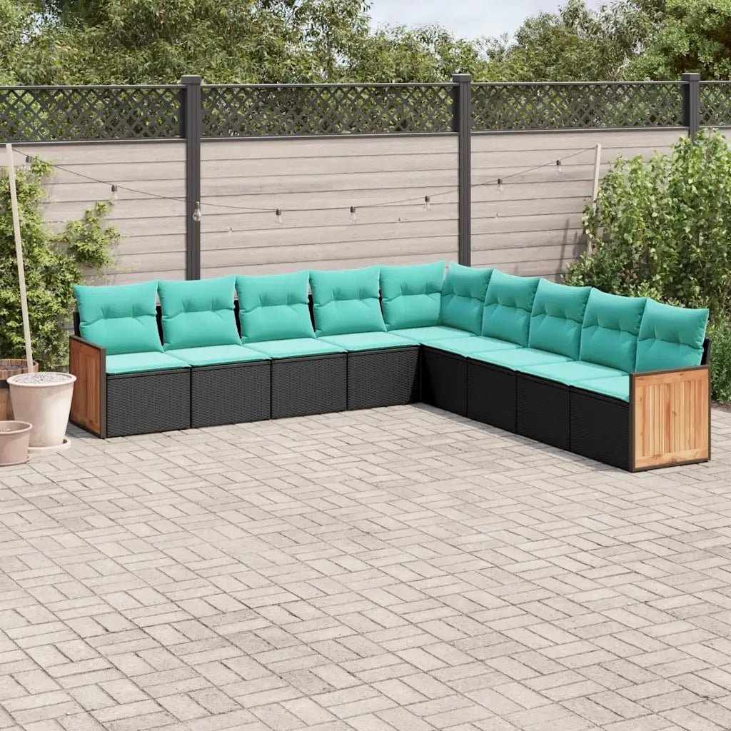 Set Divani da Giardino 9 pz con Cuscini Nero in Polyrattan 3227737