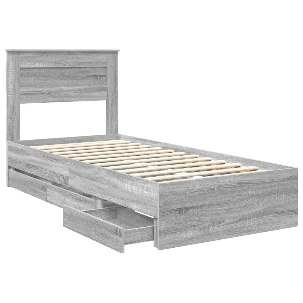 Letto singolo | Letto per adulti | Struttura del letto con cassetto Grigio Sonoma 100 x 200 cm