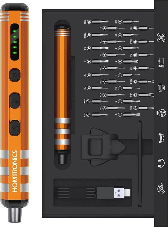 Mini Schroevendraaier Elettrico 37-in-1 con Momento di Rotazione Regolabile e Precisione Magnetica per Telefono, Fotocamera e Occhiali