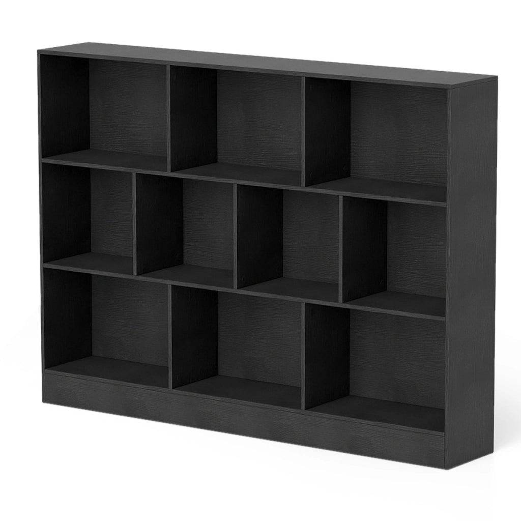 Libreria a 10 cubi con 2 kit anti-ribaltamento, Organizzatore di stoccaggio a 3 ripiani in legno alto 140cm Nero-Librerie