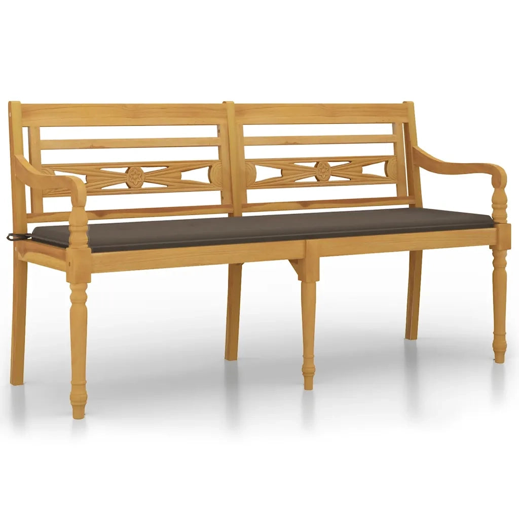 Panca da Giardino | Panchina Batavia con Cuscino Tortora 150 cm Legno Massello Teak