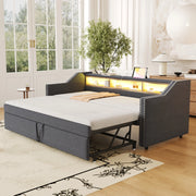 DIVANO LETTO Estraibile 90/180 x 190 cm Grigio Scuro con USB e LED