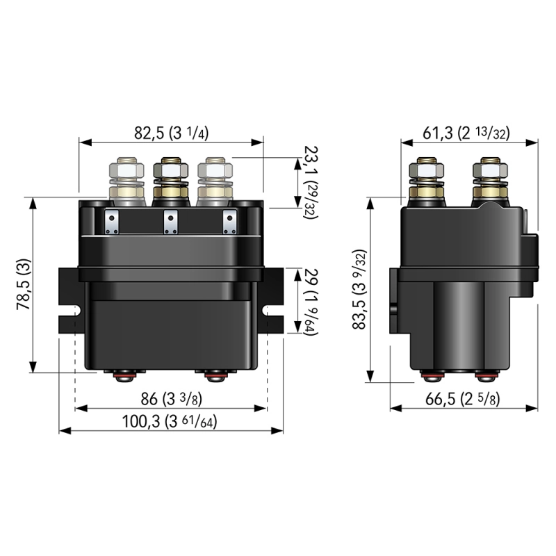TELERUTTORE 3 TERMINALI 12V CONTACTOR UNITS 3 TERMINALS 24V