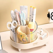 Organizzatore rotativo 360 gradi per contenitore di conservazione di cosmetici con supporto per pennelli di makeup, matite per labbra, profumi e ombretti.