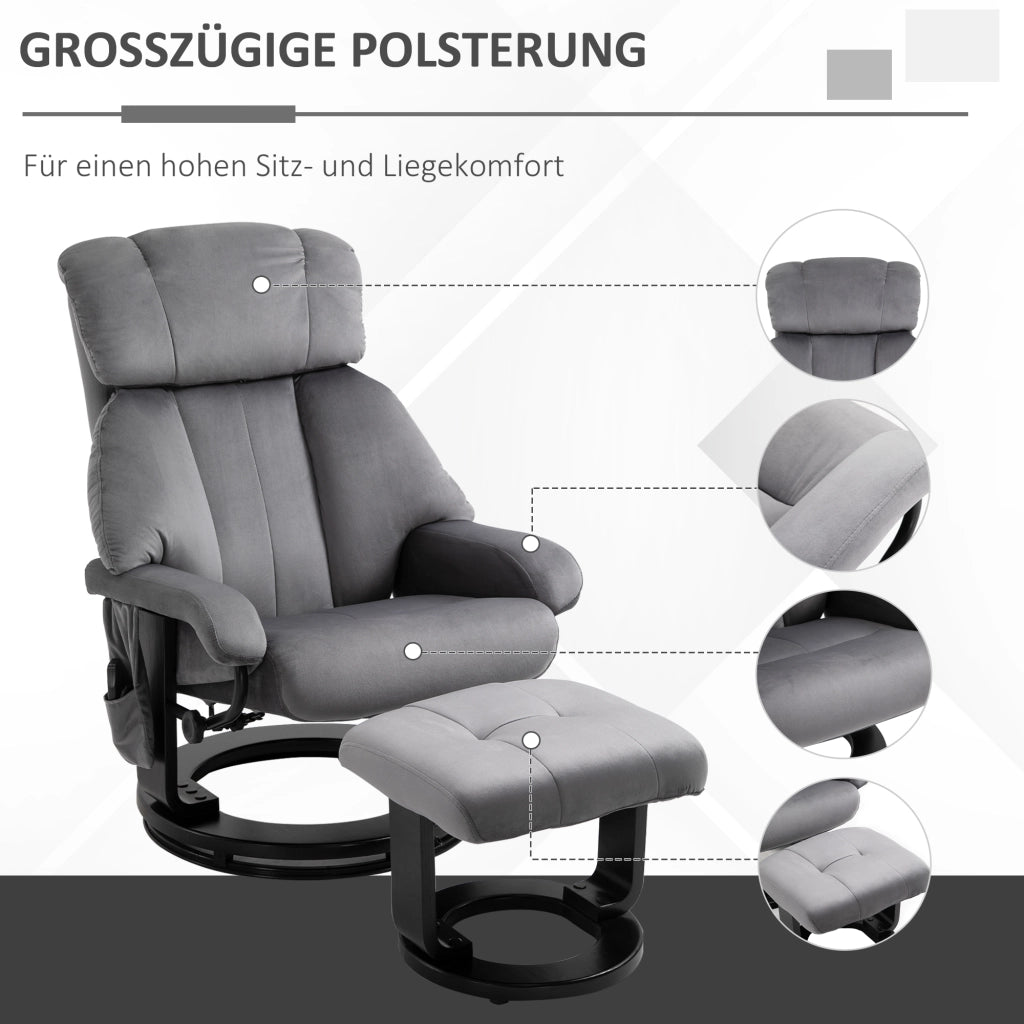 Poltrona Relax con Poggiapiedi ¨C Xylo ¨C Reclinabile Massaggiante Girevole Tessuto Velluto Grigio
