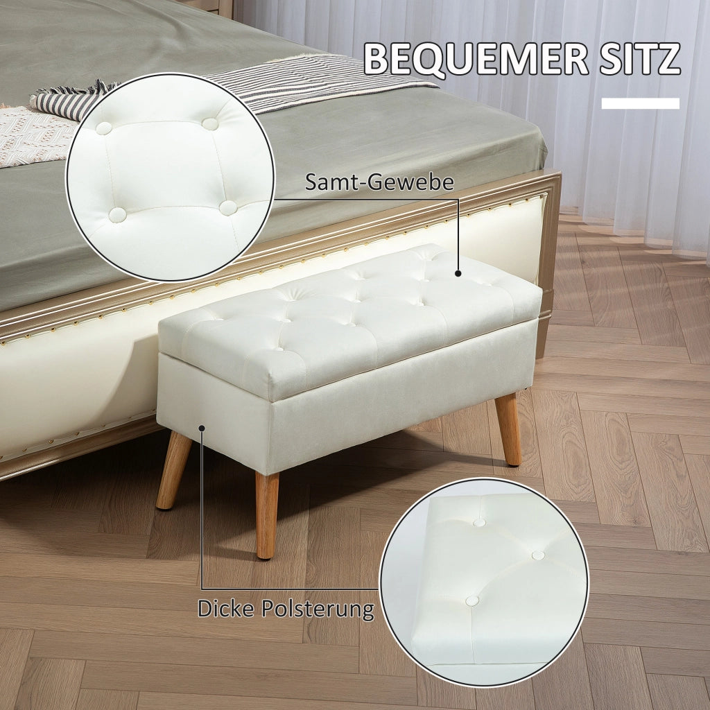 Divano letto imbottito con cassetti ¨C Zephmum ¨C Tessuto velluto bianco 80x35x42