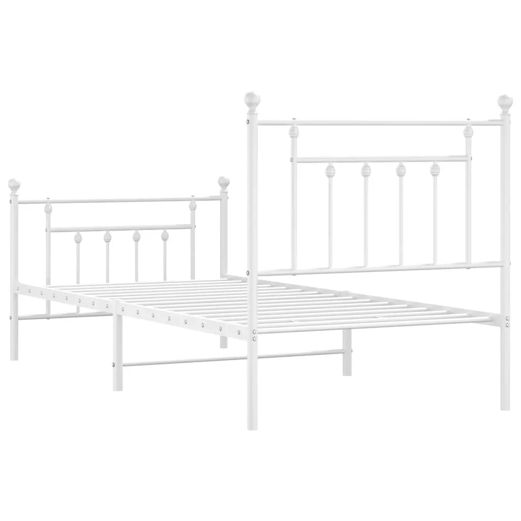 Letto singolo | Letto per adulti | Giroletto con Testiera e Pediera Metallo Bianco 90x190 cm