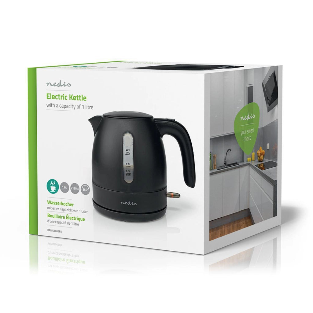 Bollitore elettrico rotante a 360 gradi da 1 litro con controller Strix Nero Nedis