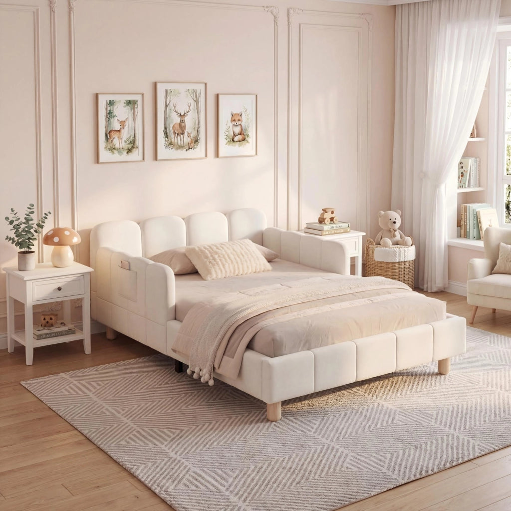 letto imbottito velluto beige 90 x 200 cm