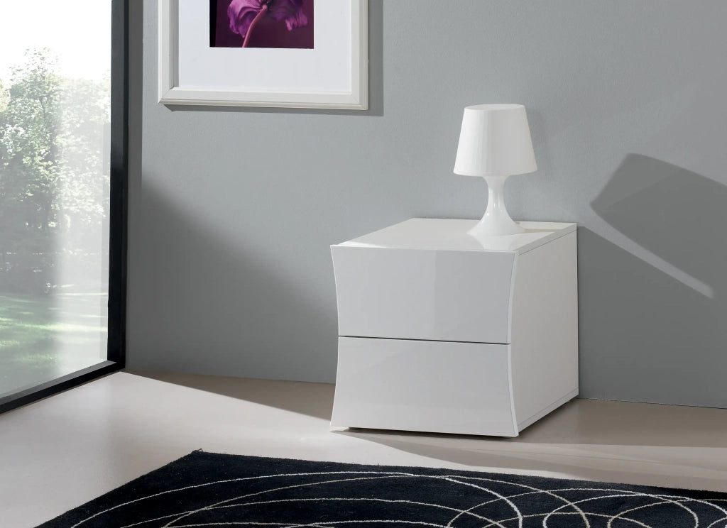 Comodino design bianco lucido 2 cassetti camera da letto Arco Smart